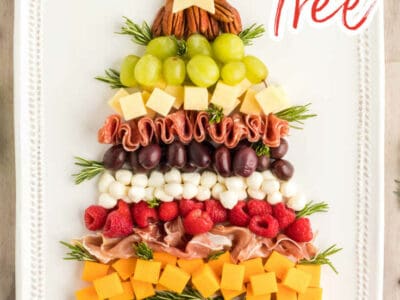 Christmas tree charcuterie board with text on image too
