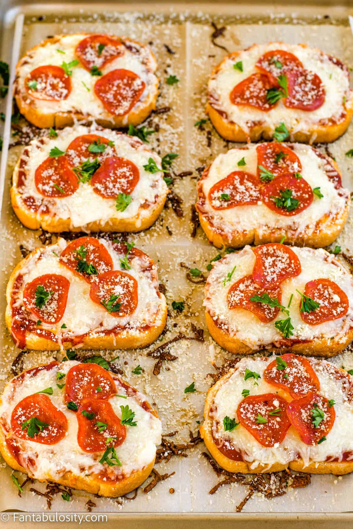Texas Toast Pizza on Cookie Sheet with fresh parsley