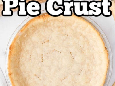 A blind baked pie crust with text on image too