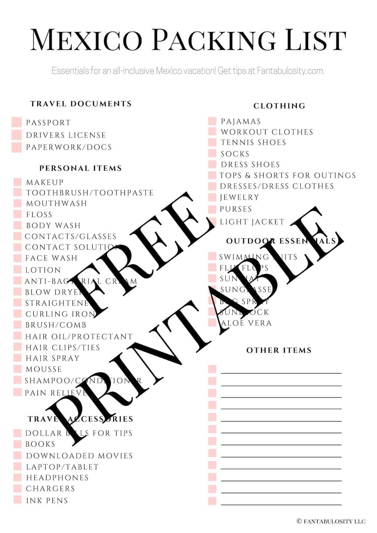 What to Pack for Mexico - Free Printable Checklist - Fantabulosity