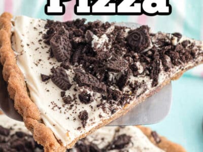 Slice of Oreo Pizza with text on image