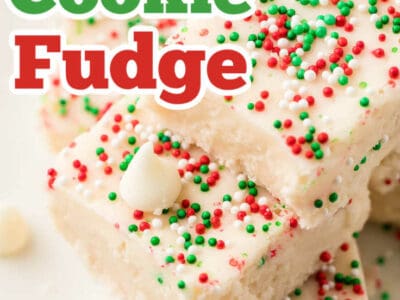 sugar cookie fudge stacked on top of one another with text on image