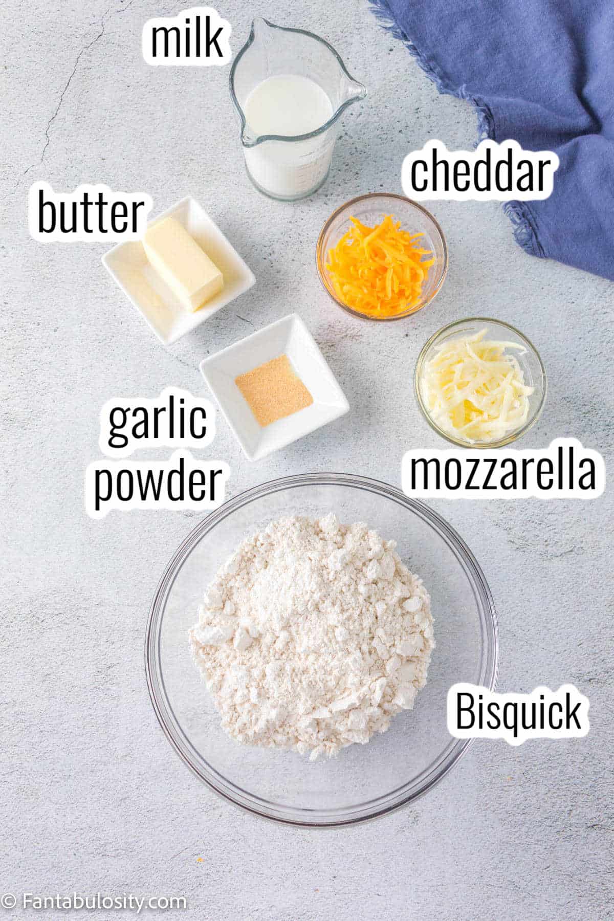 ingredients on table for cheddar biscuits