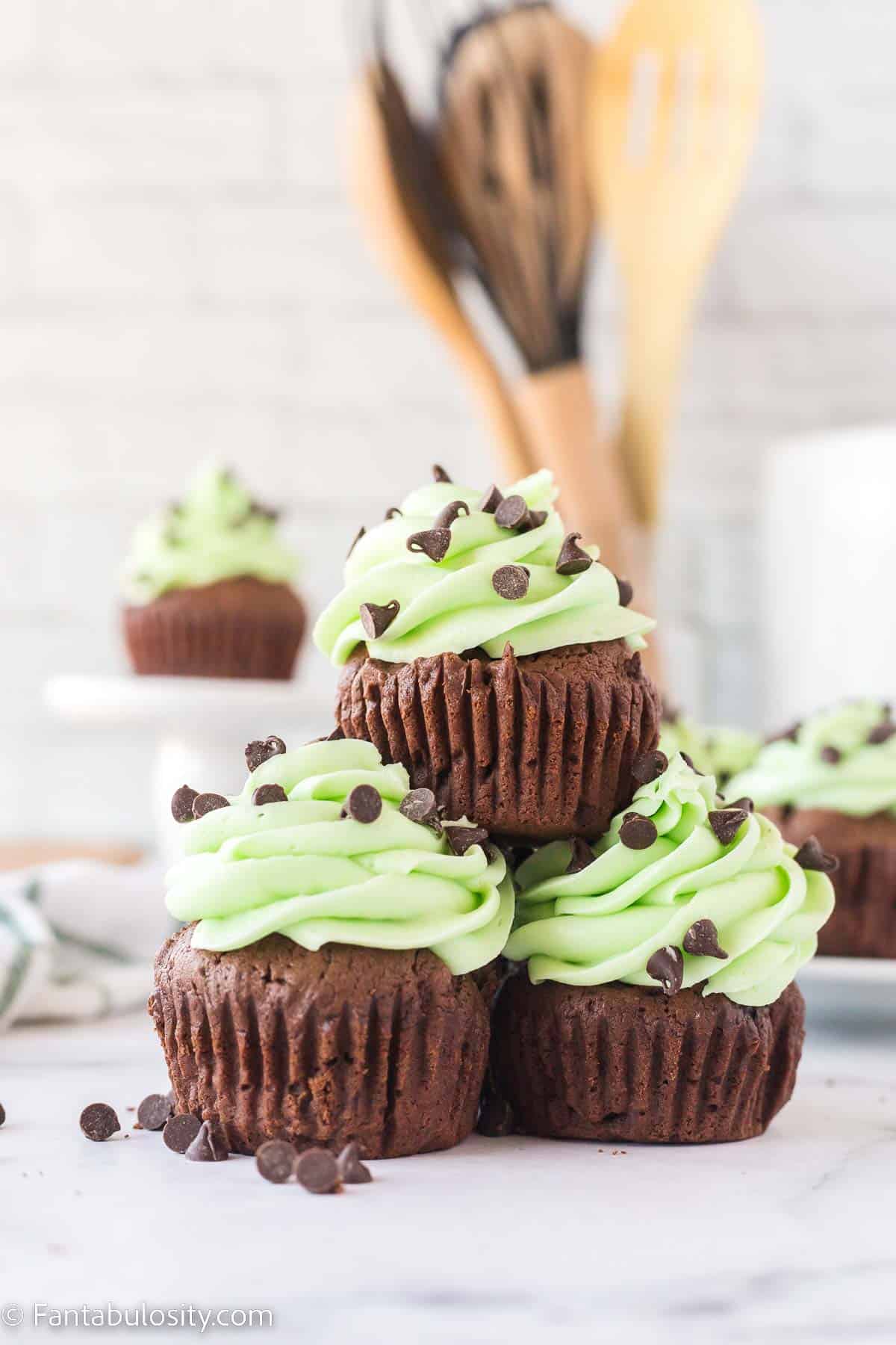 Mint chocolate cupcake with cream cheese frosting.