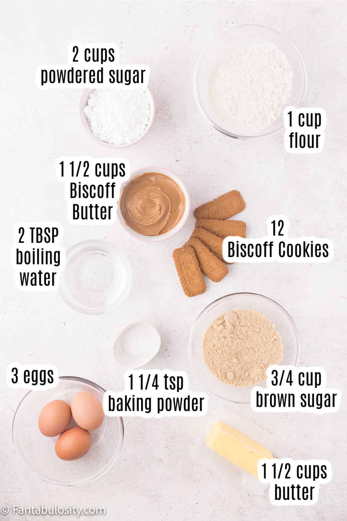Labeled ingredients for Biscoff Cupcakes and Biscoff Buttercream