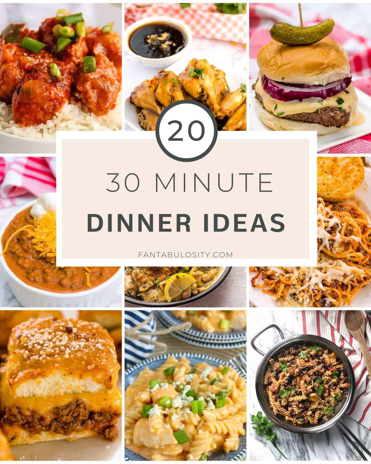 30 minute dinner ideas collage with text overlay.