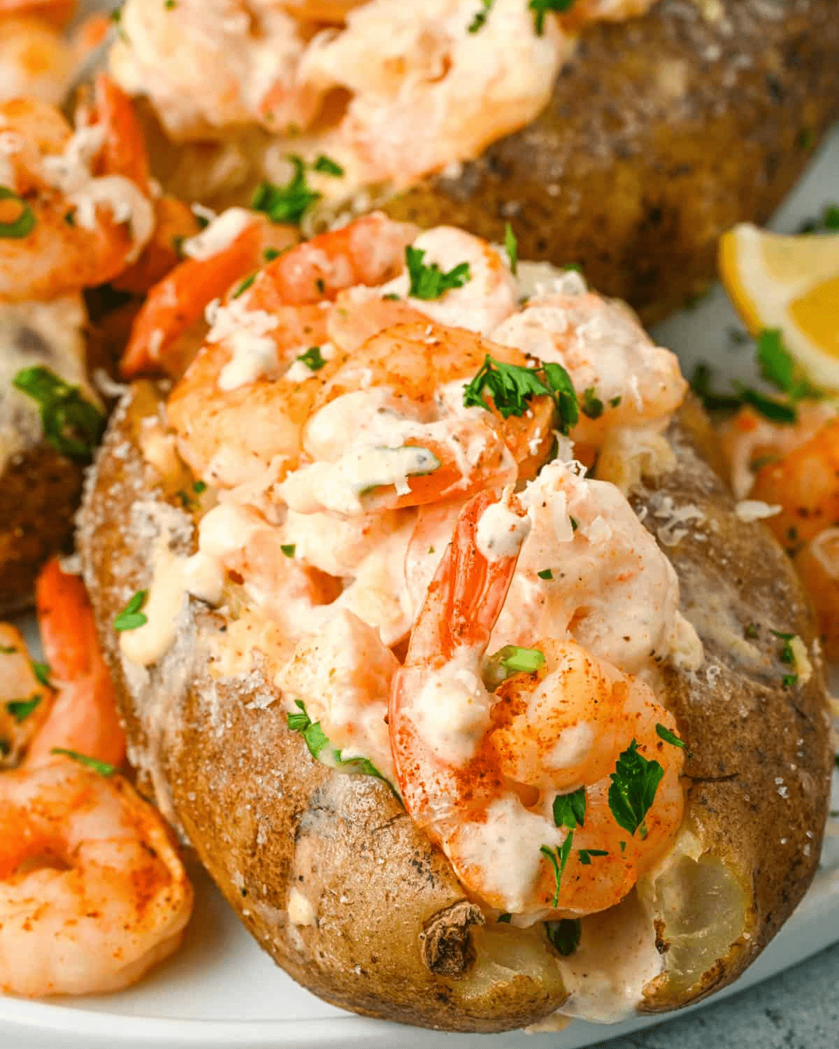 Cajun shrimp stuffed baked potatoes.