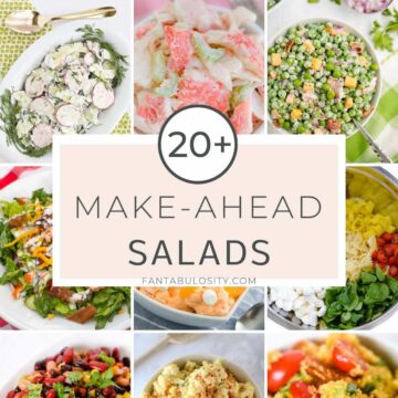 Collage of salad images with text overlay.
