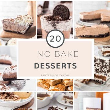 Image collage of no bake desserts