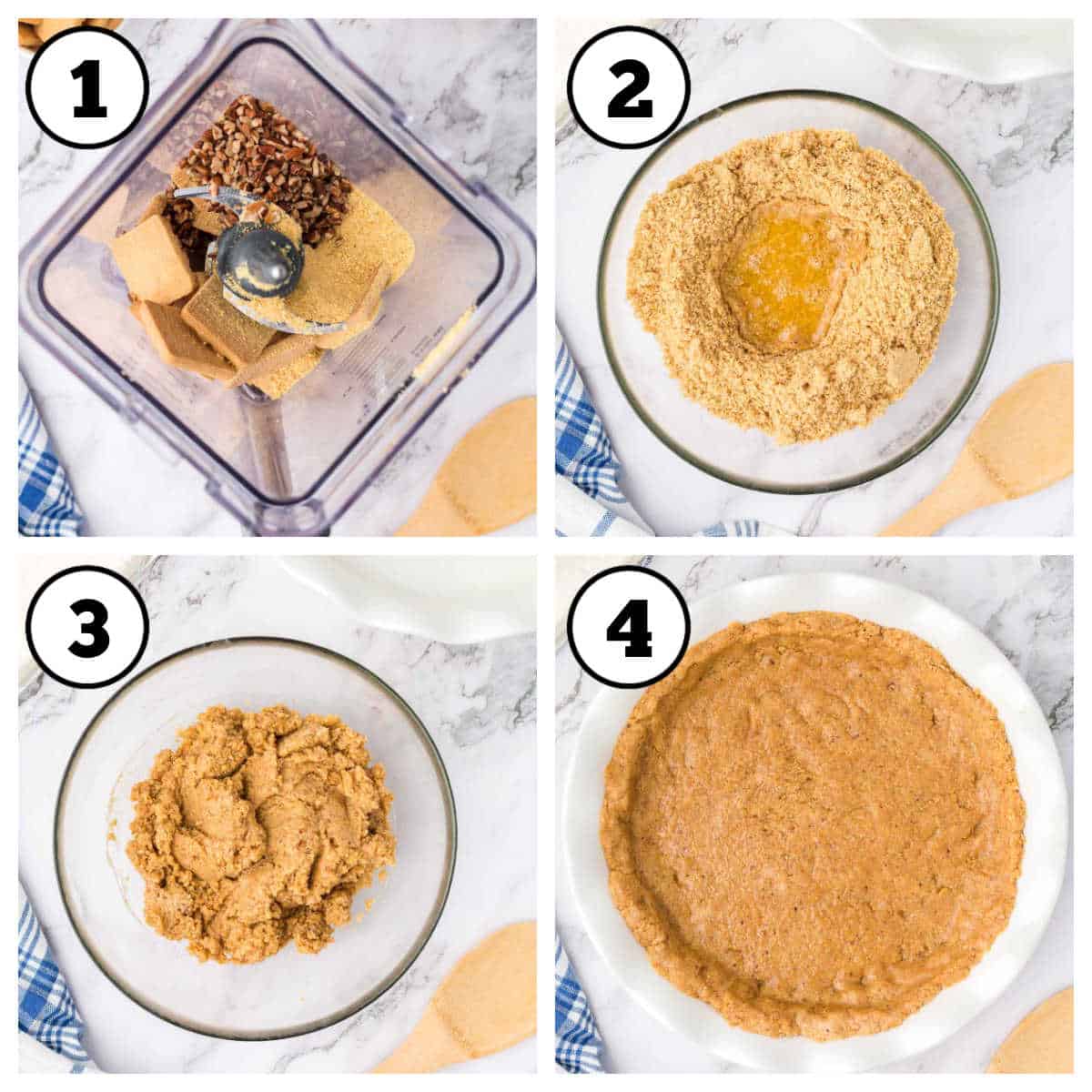 Image collage of steps 1-4 for possum pie recipe.