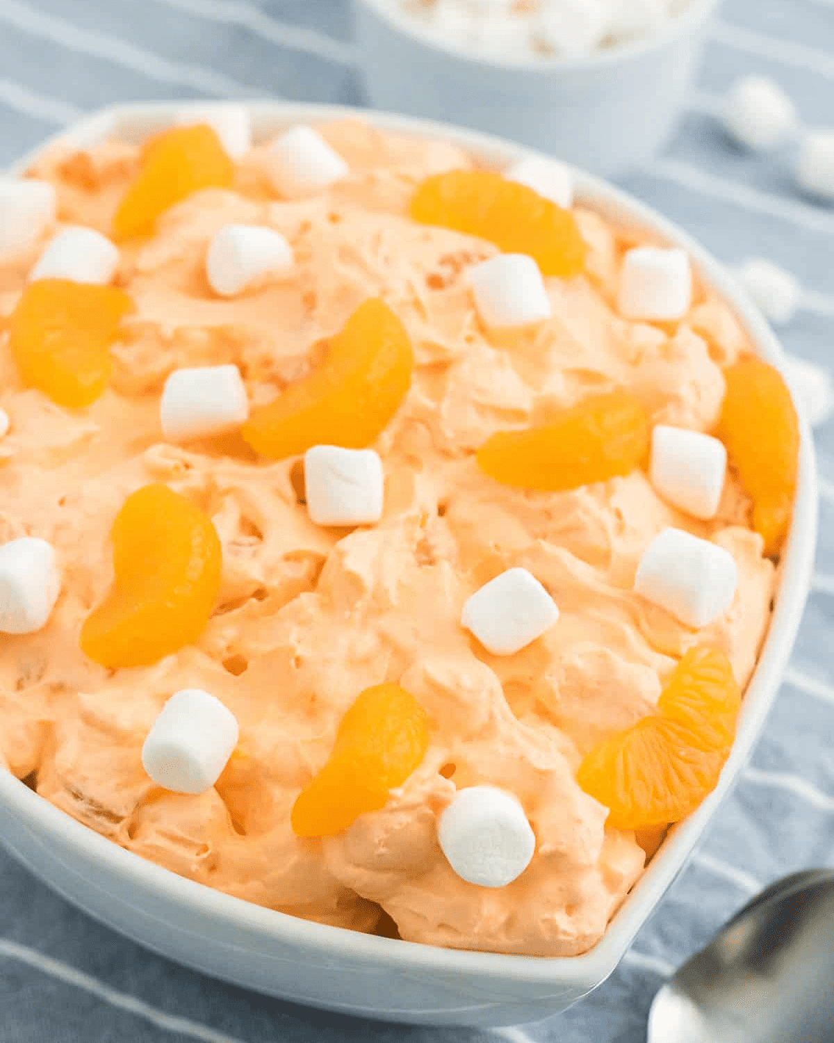 Orange fluff salad with mandarin oranges and mini marshmallows