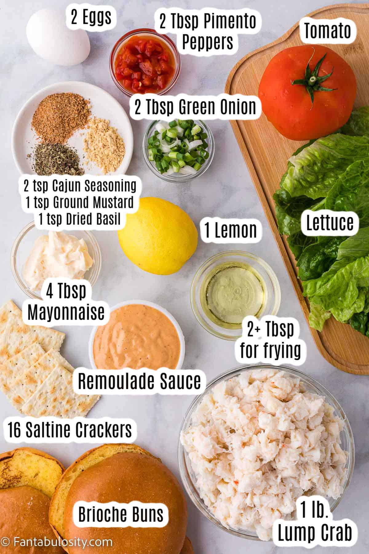 Ingredients for crab cake sandwiches.