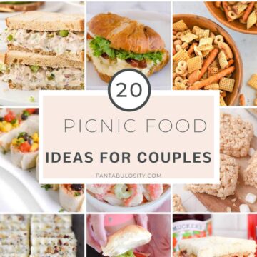 Image collage of picnic food ideas for couples.