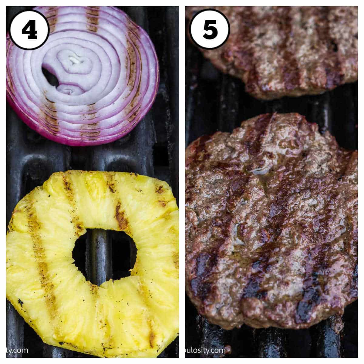 Steps 4 through 5 for how to make aloha burgers.