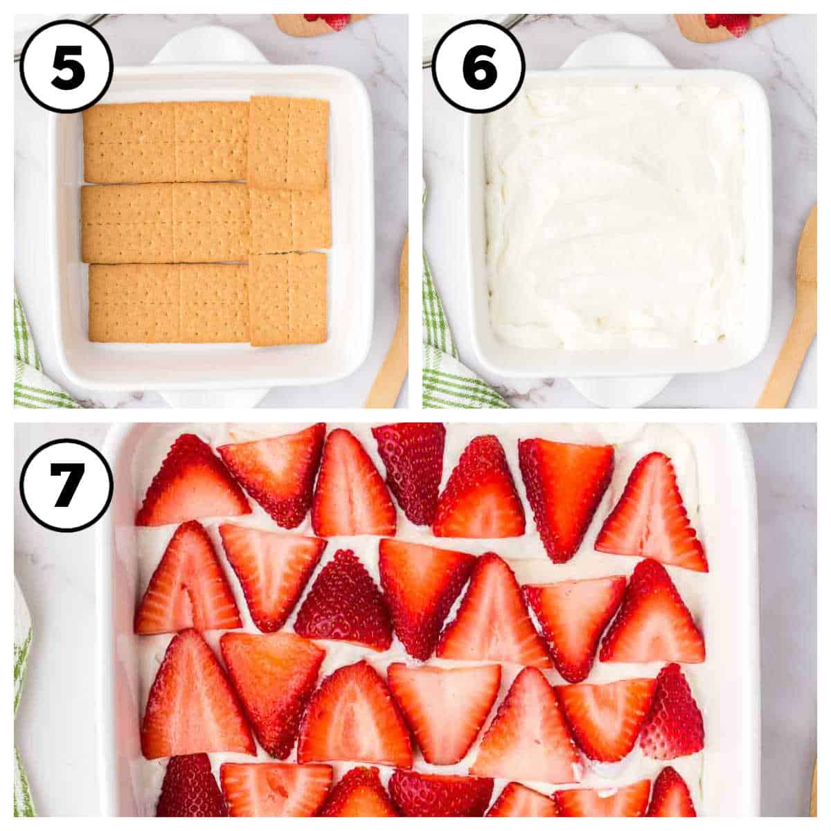 Steps 5-7 strawberry cream cheese icebox cake.