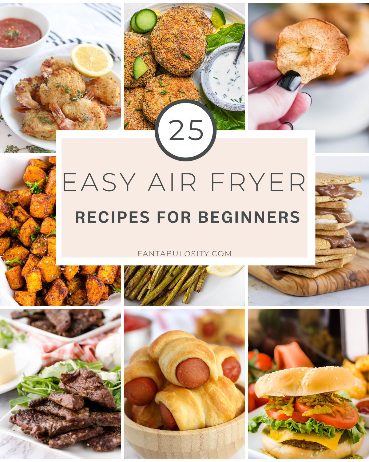 Air fryer recipes collage and text overlay.