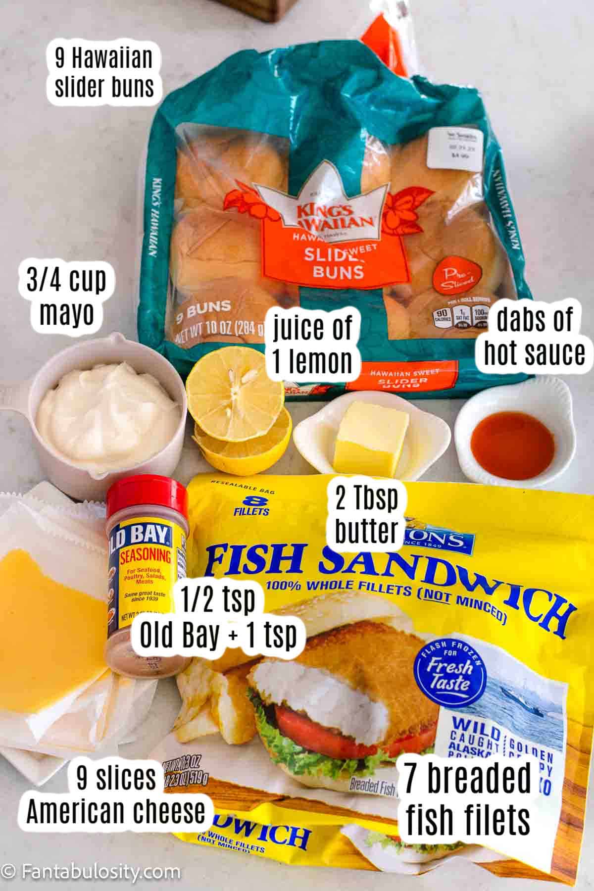 Labeled ingredients for fish sliders.