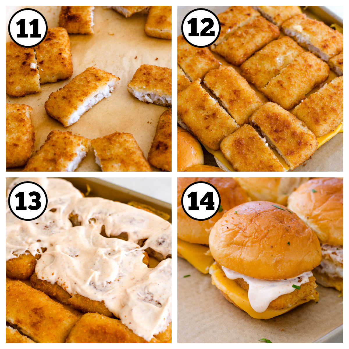 Steps 11-14 for making fish sliders.