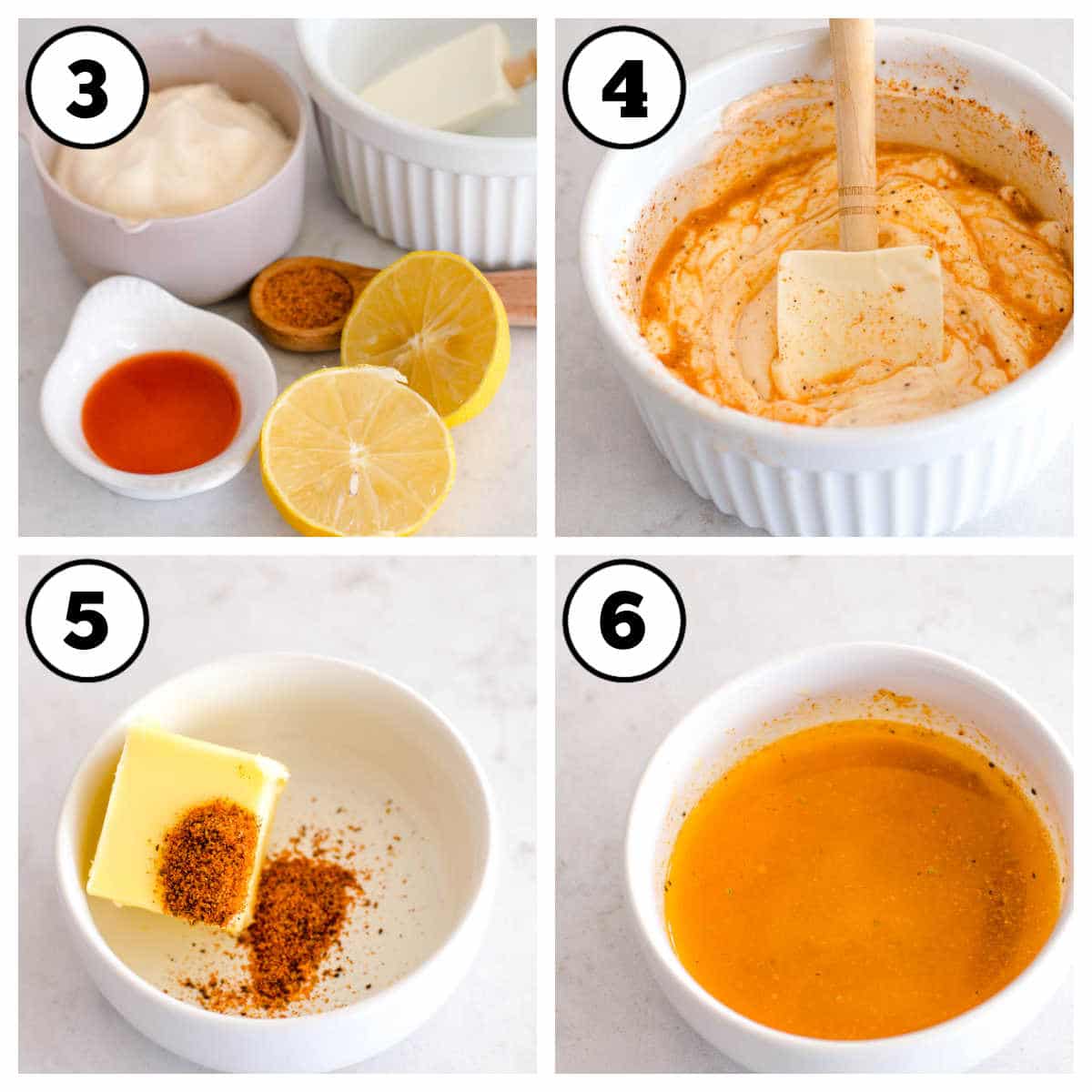 Steps 3-6 for making sauce and bun glaze for fish sliders.