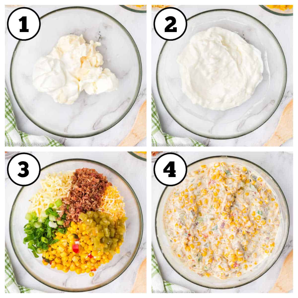 Steps 1-4 of making crack corn dip.