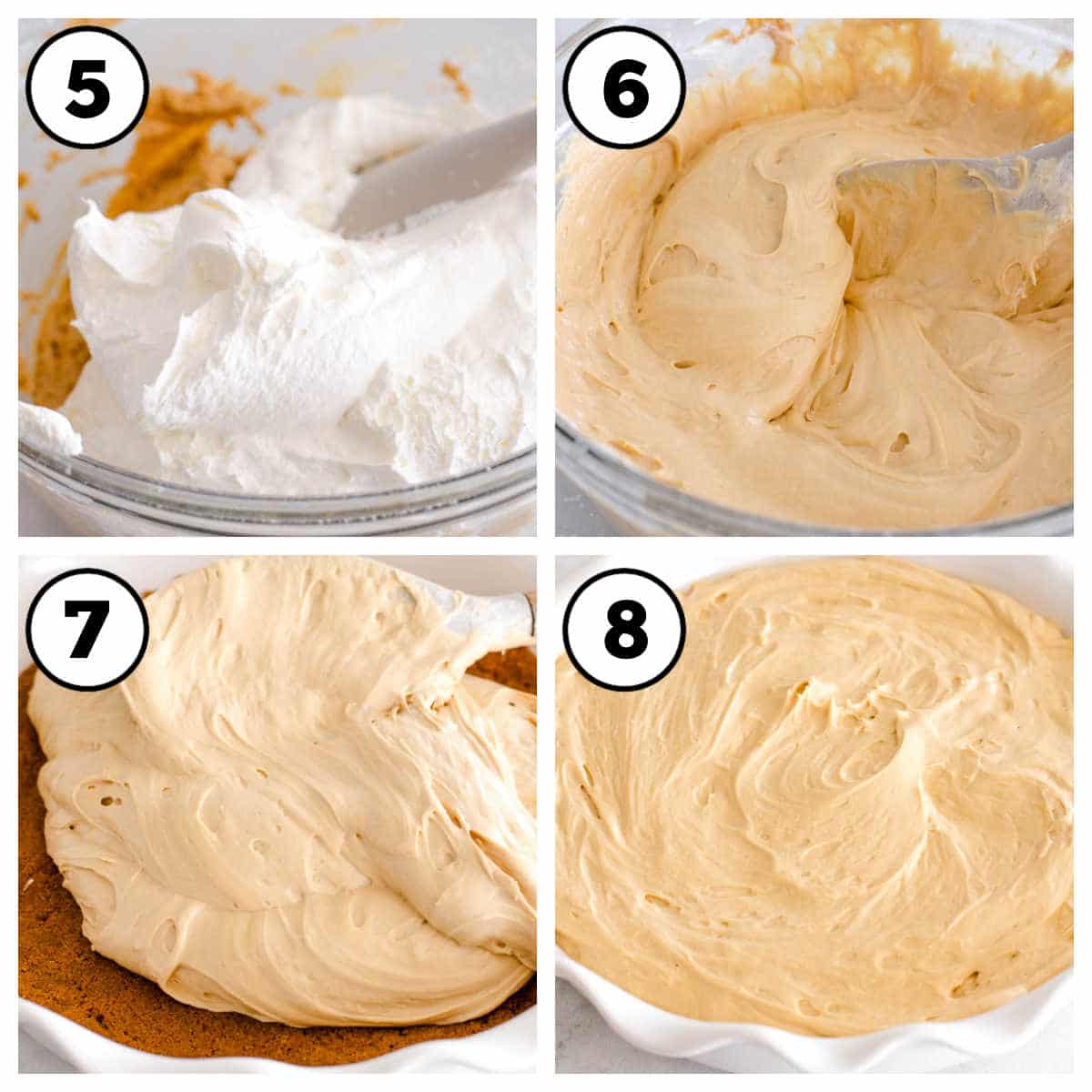 Steps 5-8 of how to make Biscoff pie.