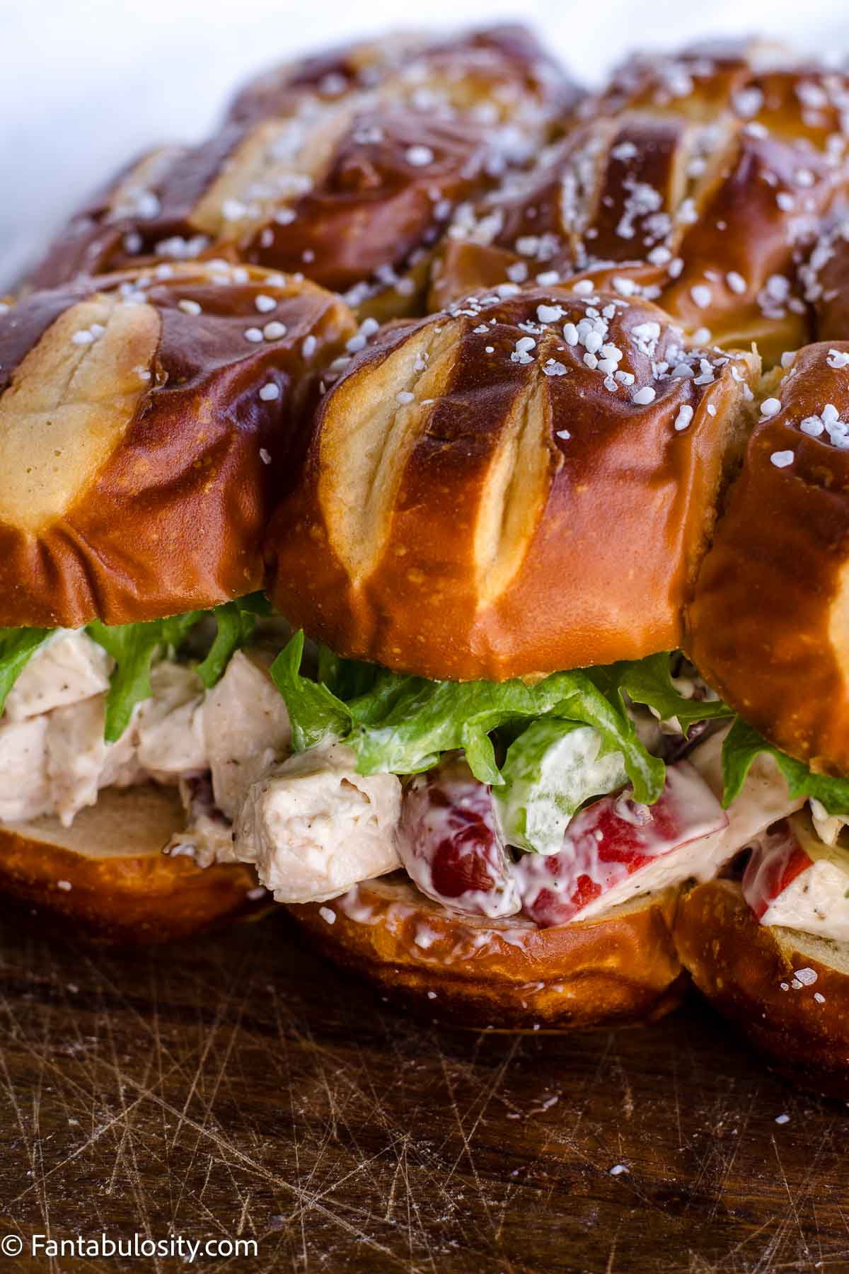 Chicken salad with grapes and apples on slider buns.