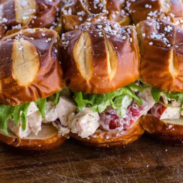 Chicken salad with grapes and apples on slider buns.