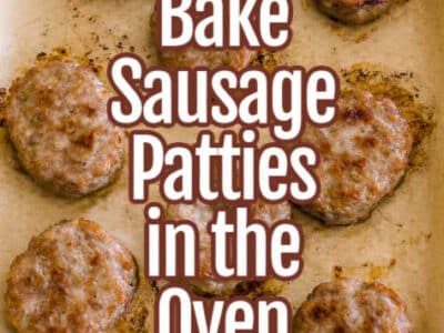 Baked sausage patties on baking sheet, on top of parchment paper.