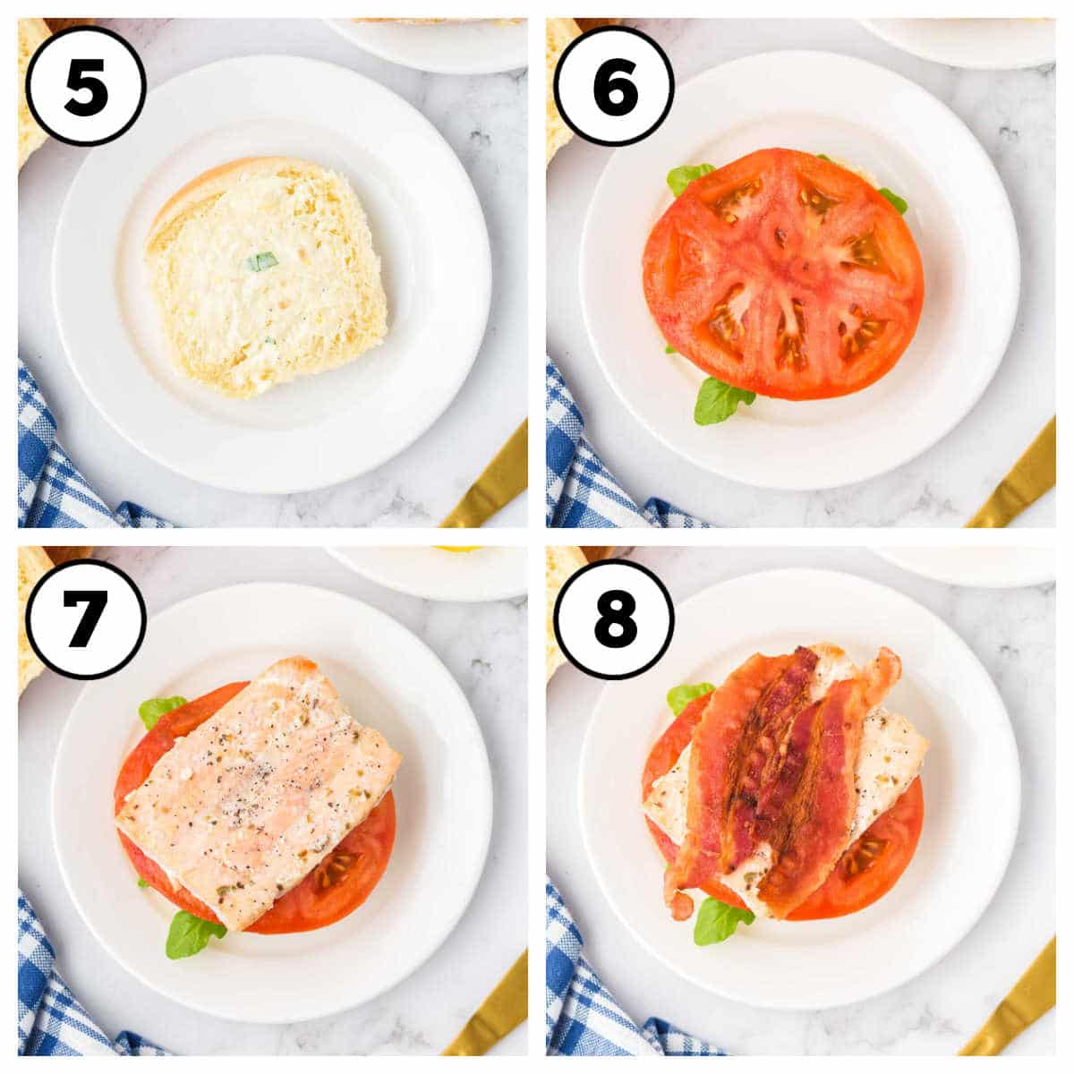 Steps 5- 8 of how to make salmon sliders.