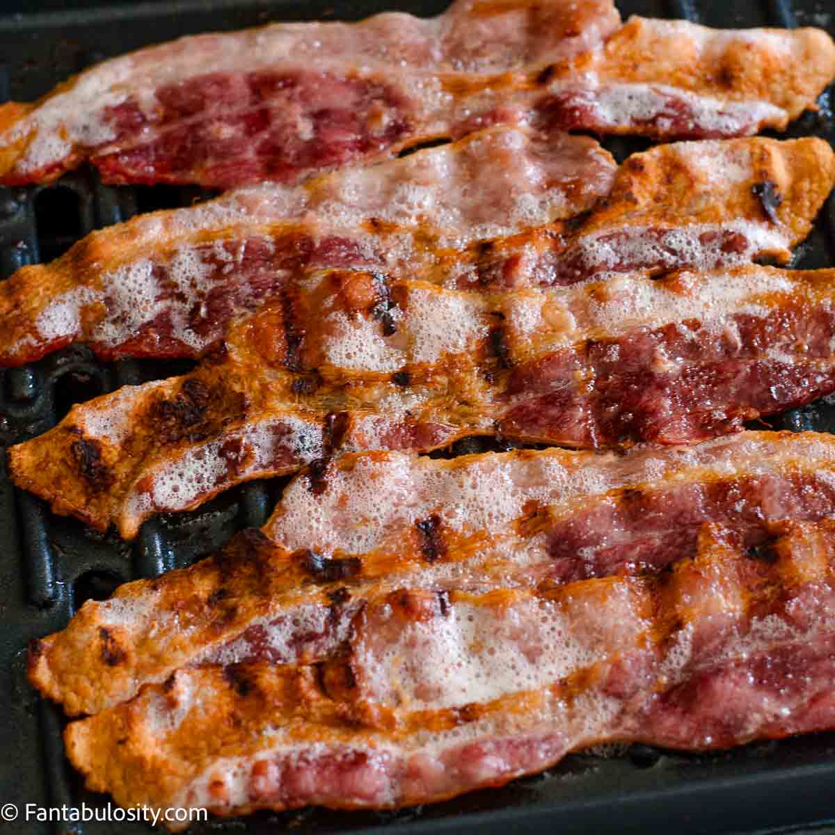 Cooked bacon on the George Foreman Grill.