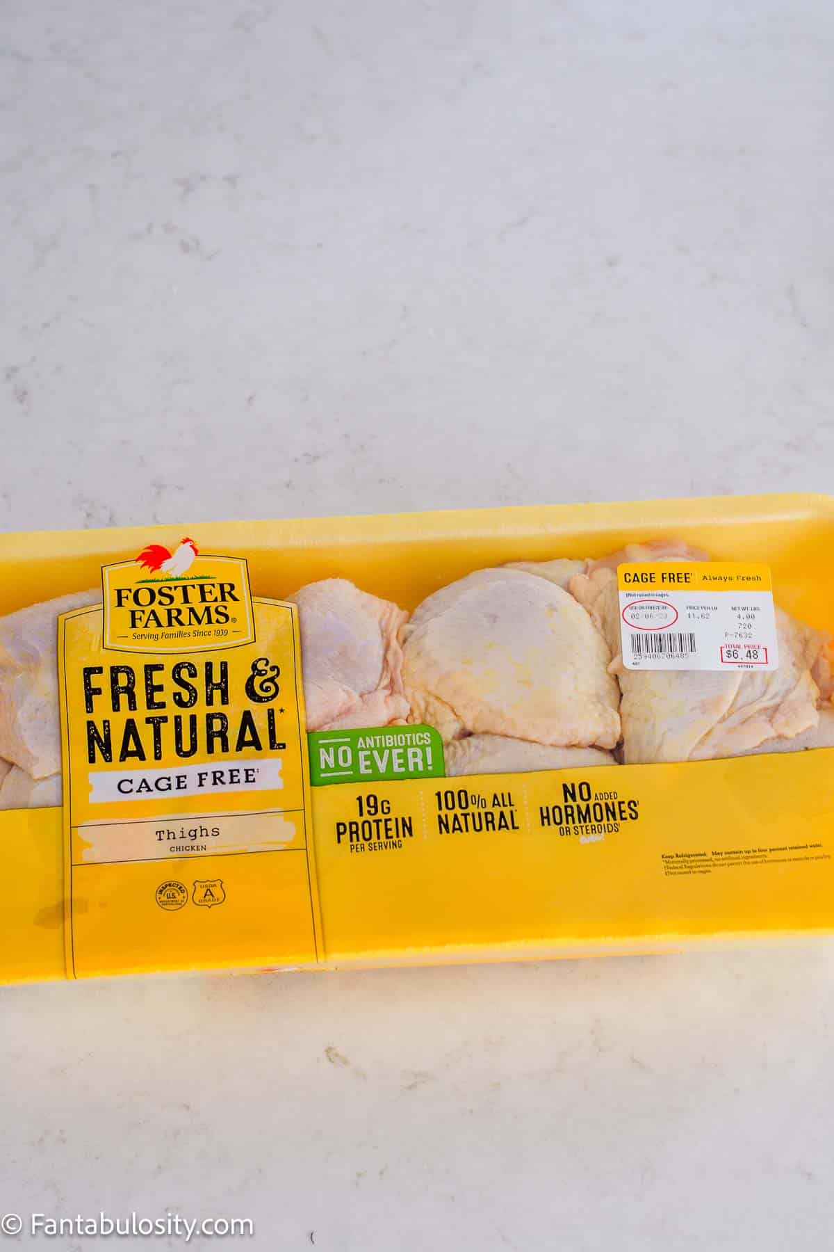 Bone-in chicken thighs in packaging.