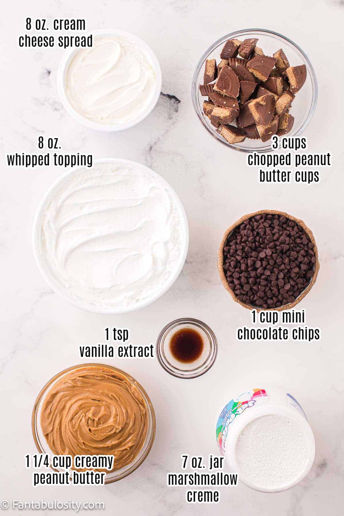 Labeled ingredients for peanut butter fluff.