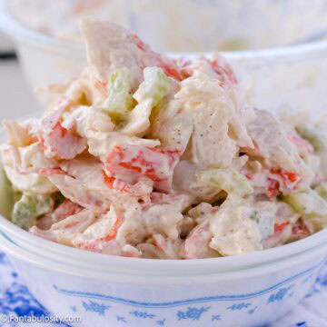 Crab salad in serving bowl.