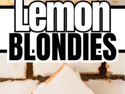 Lemon blondies stacked on top of one another.