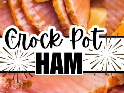 Spiral ham cooked in the slow cooker, with pineapple chunks.