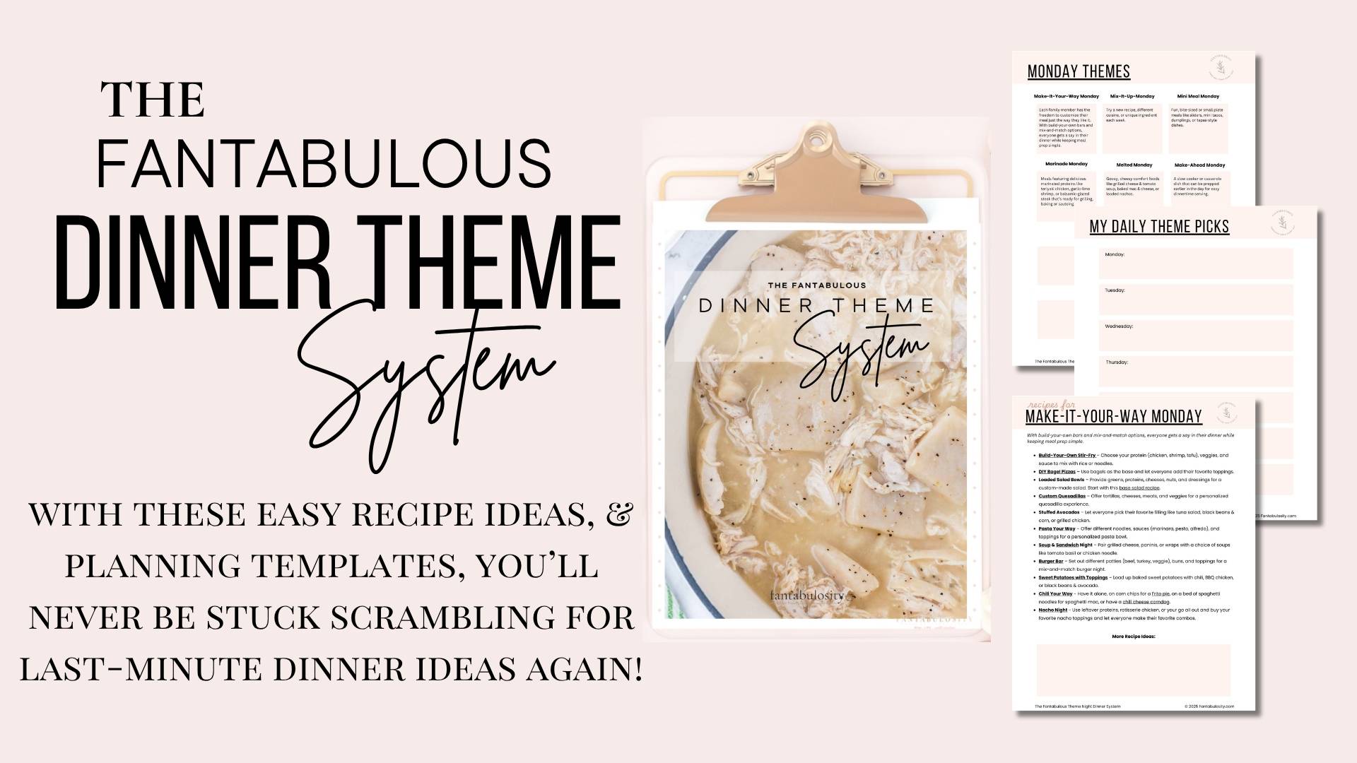 Dinner theme system graphic showing pages.