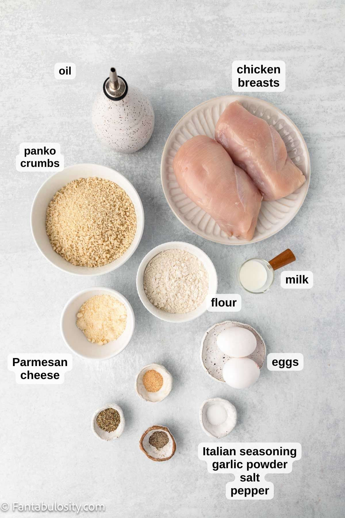 Ingredients on counter to make panko chicken.