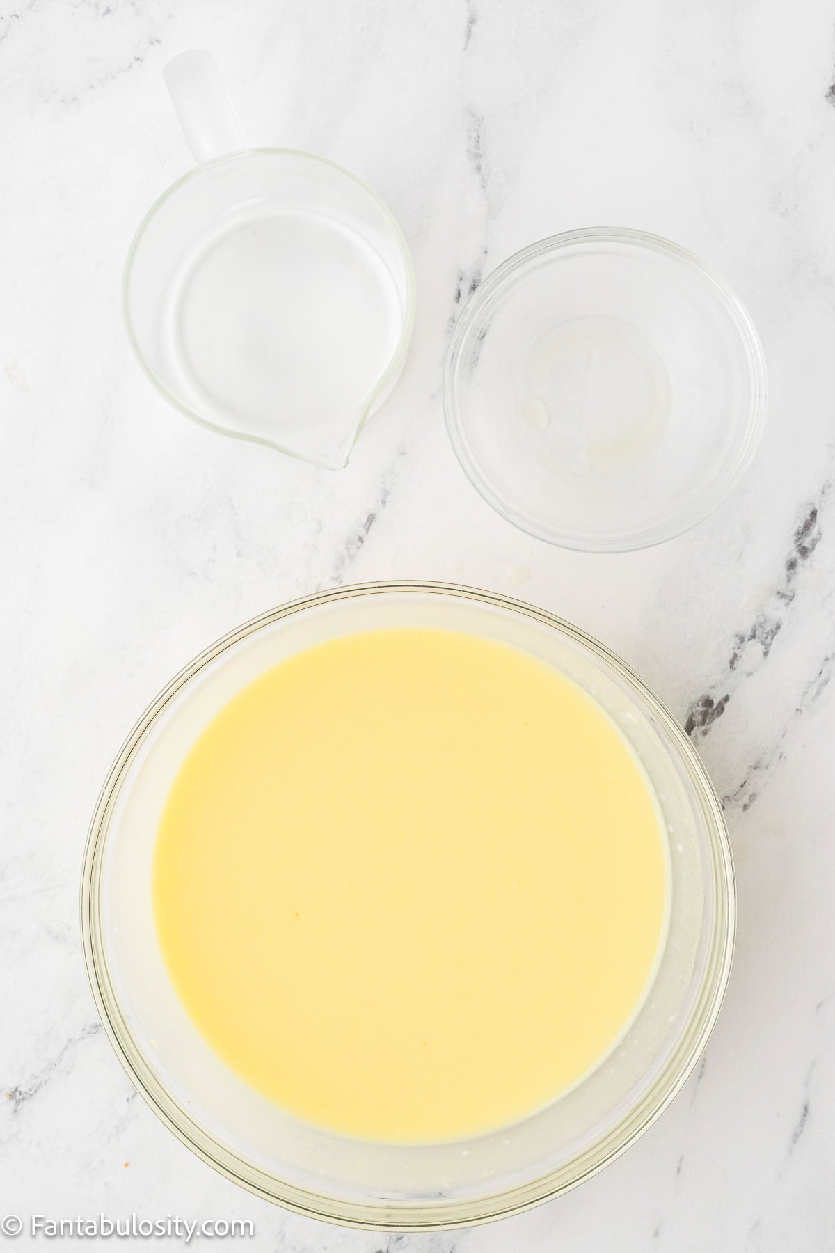 Pudding mixture to pour over baked pineapple sunshine cake.