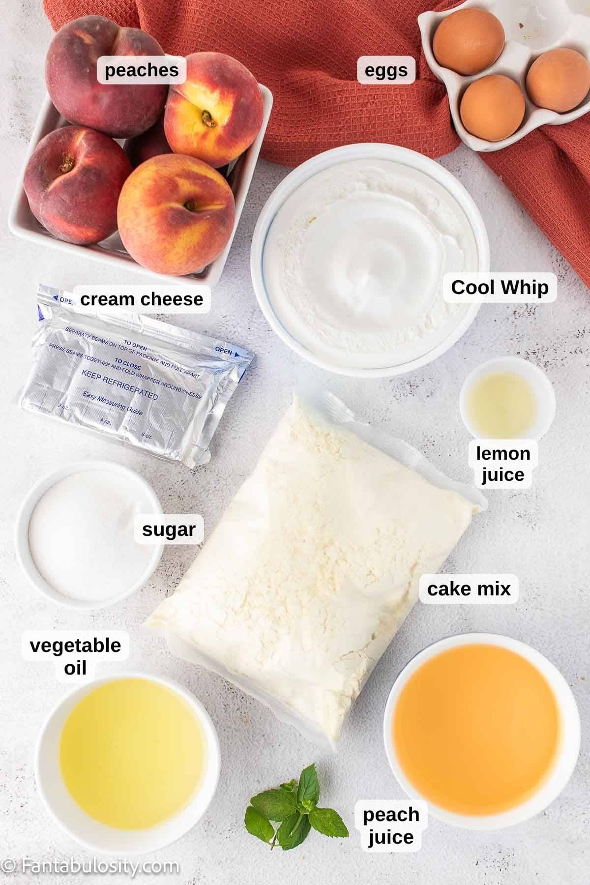 Ingredients for peaches and cream cake.