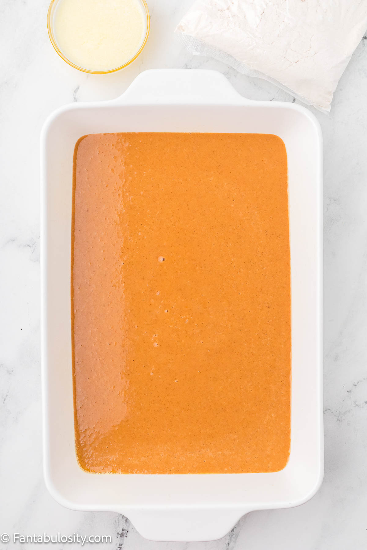 Pumpkin mixture poured in to 9x13 baking dish.