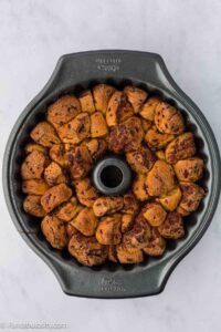 Baked monkey bread made with cinnamon rolls.