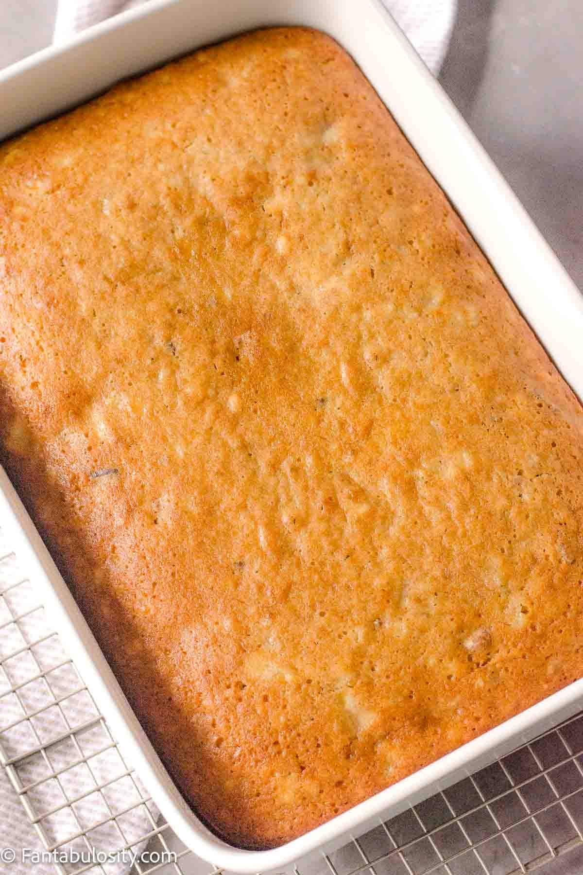 Baked hummingbird sheet cake.
