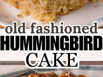 Slices of hummingbird cake on a vintage dessert plate.