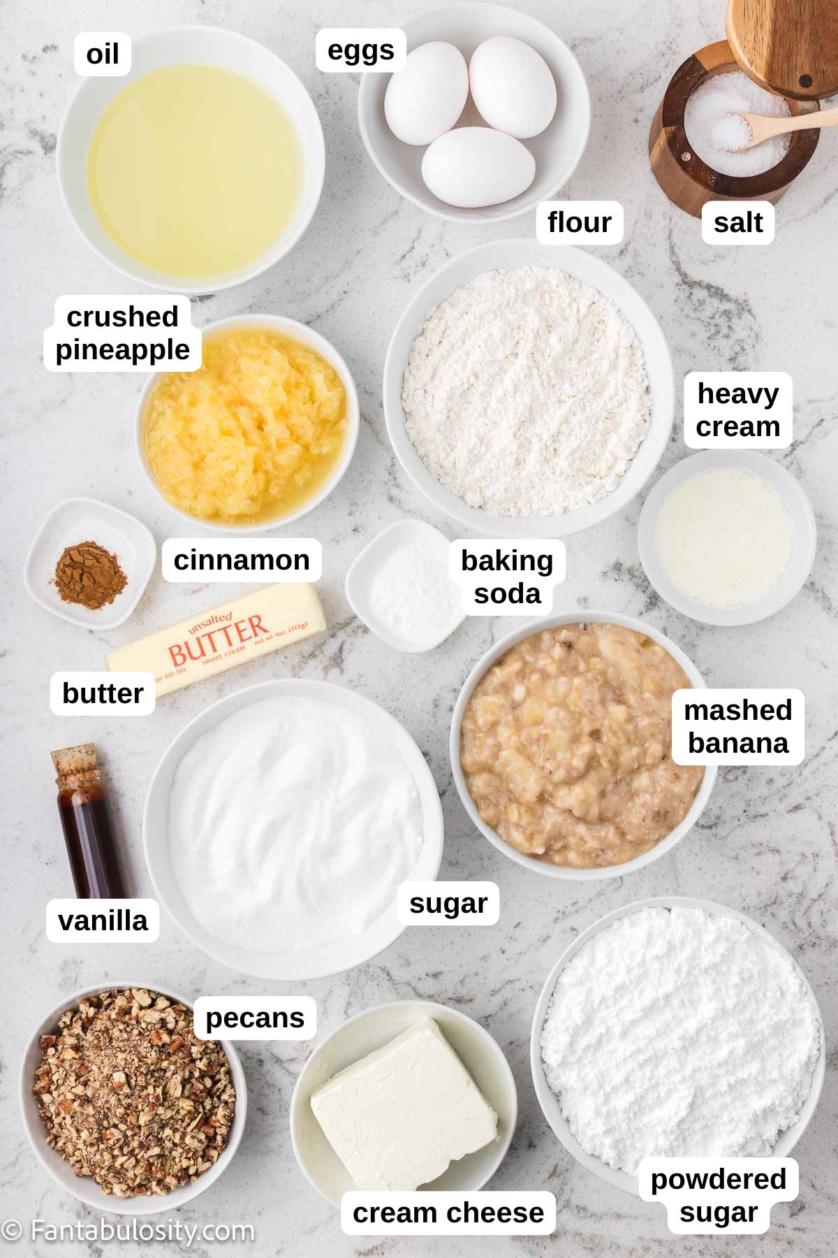 Ingredients for hummingbird sheet cake.