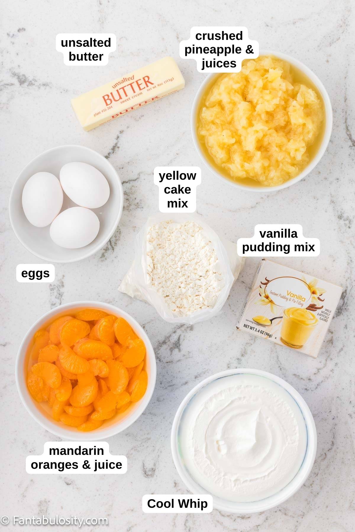 Ingredients for making pea pickin cake on counter.
