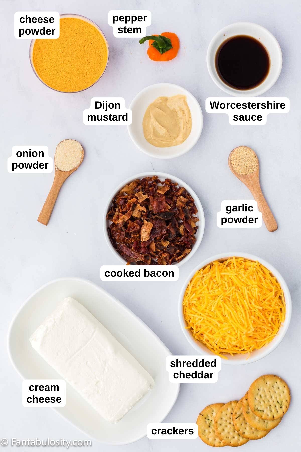Ingredients to make pumpkin cheese ball on table.