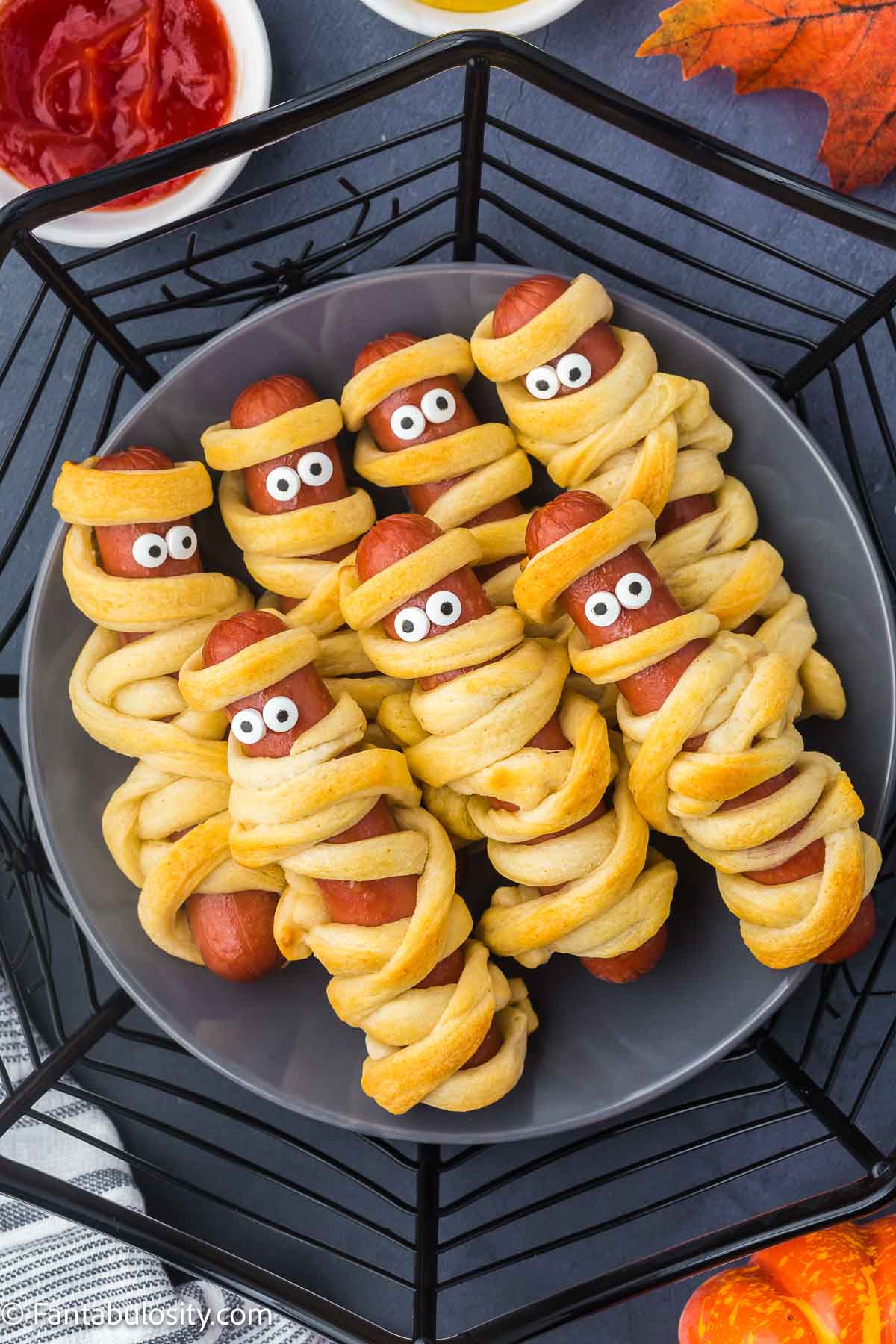 Hot dogs wrapped in crescent rolls to look like mummies.