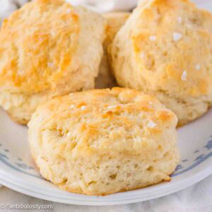 3-ingredient biscuits stacked on vintage plate.