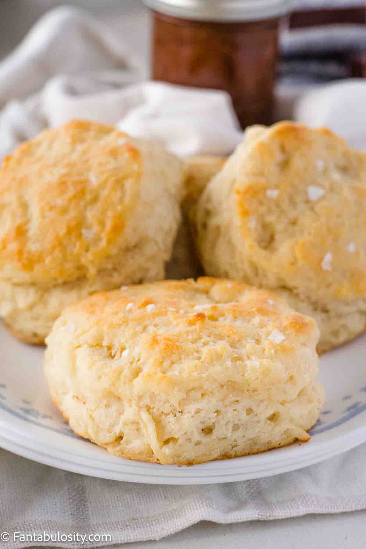 Homemade biscuits on vintage plate.