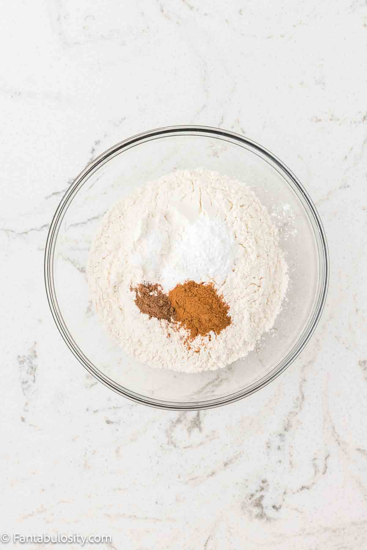 Flour and spices in mixing bowl.
